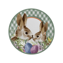 Prato Sobremesa Cerâmica Feldspática Páscoa Bunny Xadrez Verde - 19,5 cm