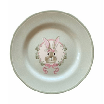 Prato Sobremesa Cerâmica Feldspática Páscoa Bunny Decor Verde - 19,5 cm