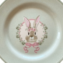 Prato Sobremesa Cerâmica Feldspática Páscoa Bunny Decor Verde - 19,5 cm