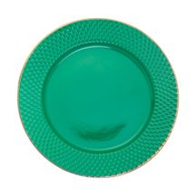 Prato Raso Porcelana Drops Verde com Detalhe Metalizado - 27 cm