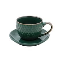 Conjunto 4 Xícaras de Café Com Pires Porcelana Verde Drops com Detalhe Metalizado - 90ml