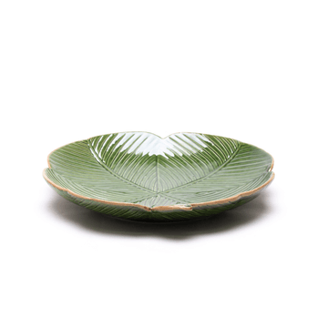 Prato Decorativo Cerâmica Trevo De 4 Folhas Banana Leaf Verde 16 cm