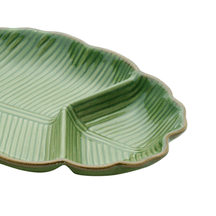 Prato Decorativo de Cerâmica Leaf Folha de Banana Verde 26,5cm