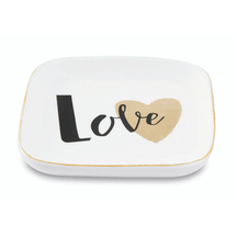 Mini Prato Cerâmica Branco Preto e Dourado "Love" - 11,5 cm