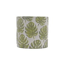 Vaso Cachepot Cerâmica Cinza Folhas Verdes Costela De Adão - 12 cm