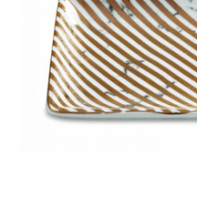 Mini Prato Retangular Marmorizado Listras Dourado - 19 cm