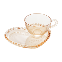 Xícara de Chá Cristal com Prato de Coração Pearl Âmbar - 180 ml
