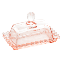 Manteigueira Cristal Pearl Bolinha Rosa - 14 cm