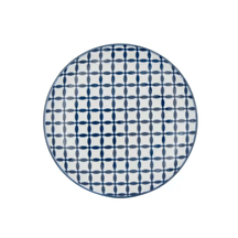 Prato Porcelana Geométrico Azul e Branco - 19,5 cm