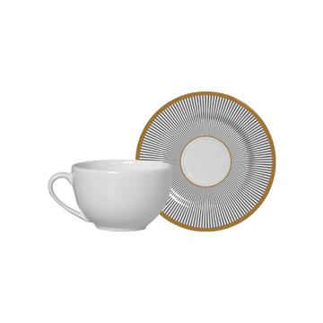 Xícara de Chá Ritz Com Pires Borda Ouro Cerâmica Feldspática