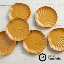 Prato Multiuso Sobremesa Cerâmica Ocean Concha Amarelo Curry - 19,5 cm