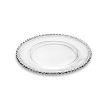 Prato Sobremesa Cristal com Borda Bolinha Prata Pearl - 20 cm