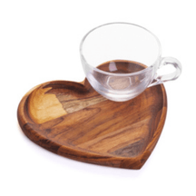 Xícara de Chá com Prato de Coração Madeira Teca - 190 ml