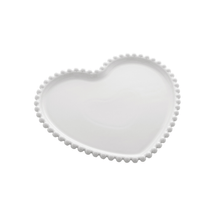 Prato de Sobremesa Coração Porcelana Beads Bolinha Branco - 20 cm