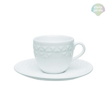 Xícara de Chá Porcelana com Pires Mia Perola Branco - 200 ml