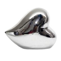 Coração Deitado Prata em Cerâmica Enfeite Decorativo - 14 cm