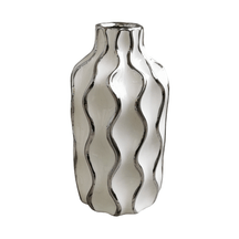 Vaso Cachepot de Cerâmica Branco com Desenhos Geométricos Prata - 26 cm