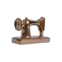 Estátua Decorativa Cerâmica Máquina de Costura Sewing Machine Dourada - 22 cm