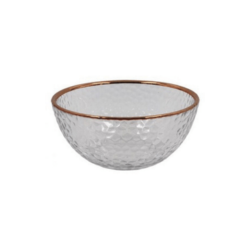 Bowl de Vidro Martelado com Borda Rose Gold  - 15 cm