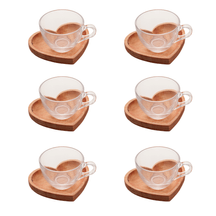 Jogo 6 Xícaras de Chá Com Prato Madeira Liptus Coração 190ml