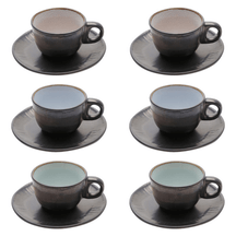 Conjunto 6 Xícaras de Café com Pires em Cerâmica Rustic Marrom 90ml