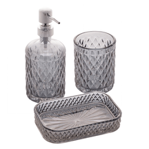 Kit Acessórios Banheiro Vidro Litt Metalizado Prata - 3 Peças