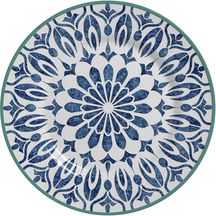 Prato Fundo Mandala Azul Borda Verde Cerâmica 24,5 cm
