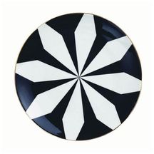 Prato Decorativo Em Ceramica Listras Geometricas Preto e Branco 22 cm