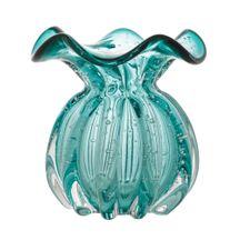 Vaso Murano Trouxinha de Vidro Italy Azul Verde Tiffany 13 cm