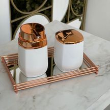 Kit Banheiro Dispenser + Porta Algodão Branco e Rose Gold - 2 Peças