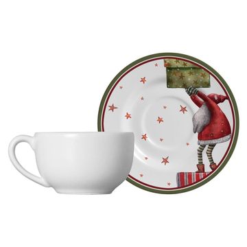 Xícara de Chá com Pires Natal Father Christmas Acetinado 200ml