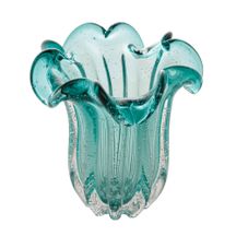 Vaso de Vidro Murano Flat Italy Azul Verde Tiffany 21cm