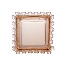 Bowl Quadrado de Cristal de Chumbo com Detalhes em Formato de Coração Âmbar Metalizado 8,5cm