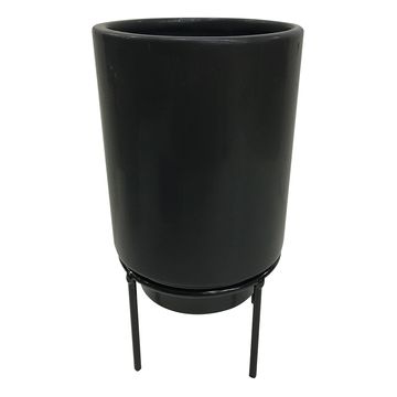 Vaso Cachepot de Cerâmica com Suporte de Metal Preto 17,5 cm x 12 cm