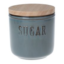 Pote Porta Mantimentos para Açúcar em Cerâmica Cinza com Tampa de Bambu