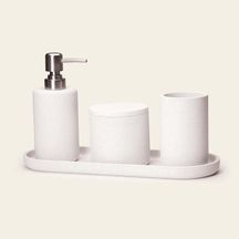 Kit para Banheiro em Cimento Branco e Cromado 4 Peças