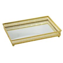 Bandeja Espelhada Decorativa Dourado 29,5cm x 20cm x 4,5cm