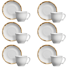 Jogo de 6 Xicaras para Chá com Pires em Bambu Branco 200ml