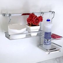 Kit Barra 45cm + Cesto Simples + Porta Detergente Cromado