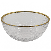 Bowl de Vidro Martelado com Borda Dourada 15cm