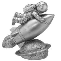 Escultura Astronauta Foguete Decorativo Cromado 14cm