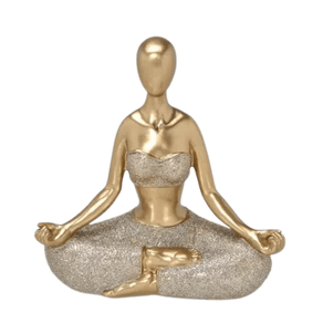Escultura Mulher Yoga Decorativa Dourado 17cm