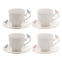 Jogo 4 Xicaras para Chá em Porcelana Birds Branca 200ml