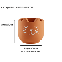 Vaso Cachepot Gato em Cimento Terracota 10cm
