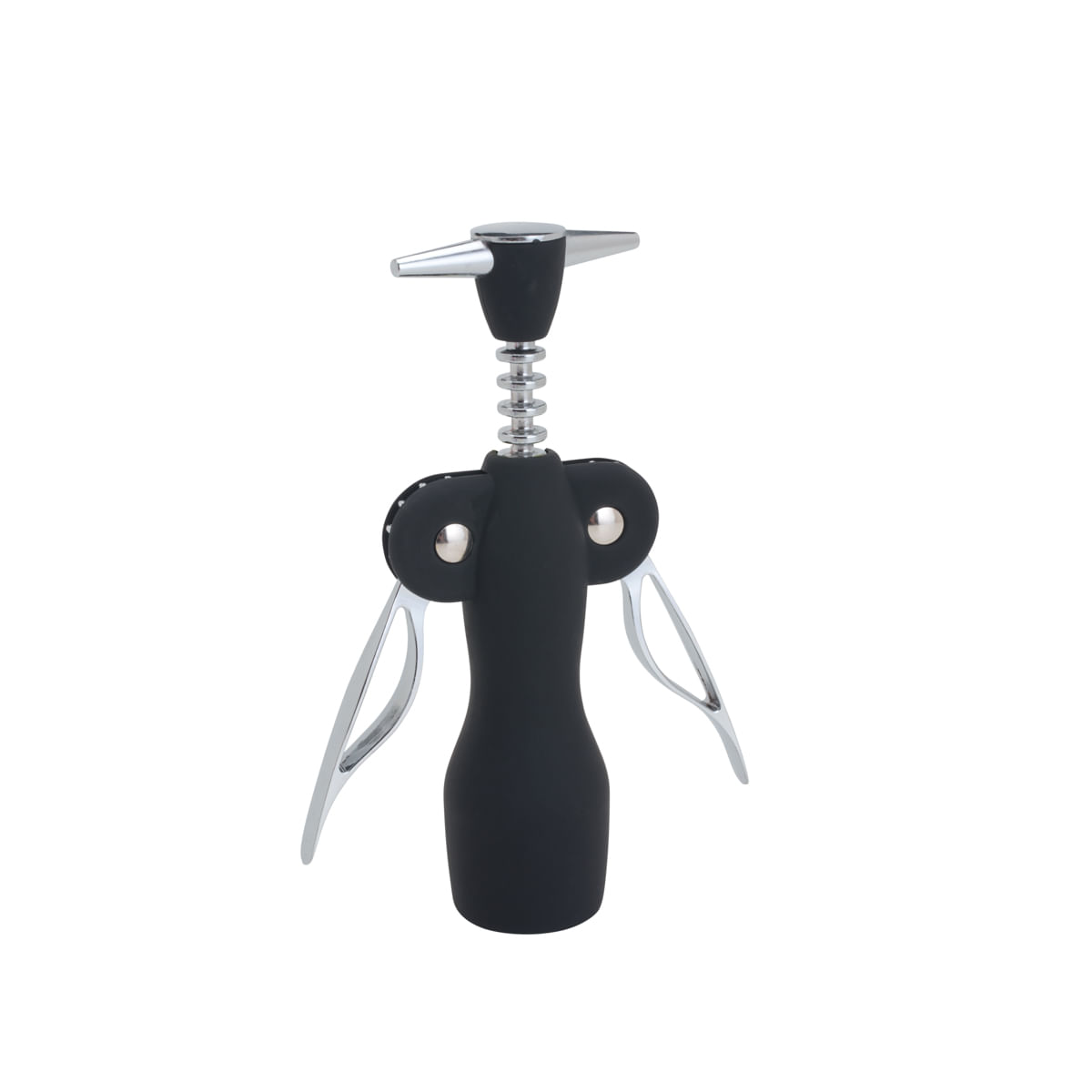 Abridor de Vinho Saca-Rolhas Julia em Zamac e Plástico Preto 19cm