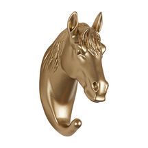 Gancho de Parede Cavalo em Resina Fixação Parafuso Dourado 11,5cm