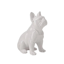 Escultura Cachorro Bulldog em Poliresina Branco 24cm