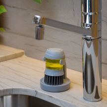 Escova para Limpeza de Plástico com Dispenser e Suporte Cinza 12,5cm