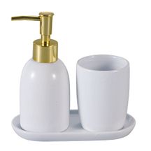 Kit para Banheiro Cerâmica Londres Branco e Dourado 3 Peças