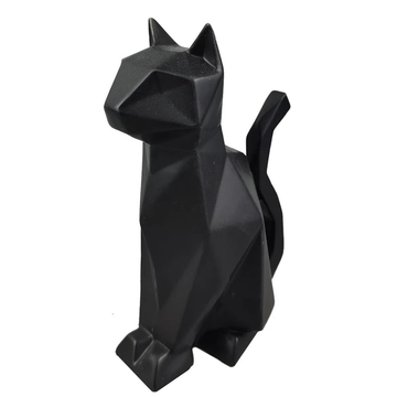 Escultura Gato de Cerâmica Geométrico Preto 17,5cm-Ela Decora